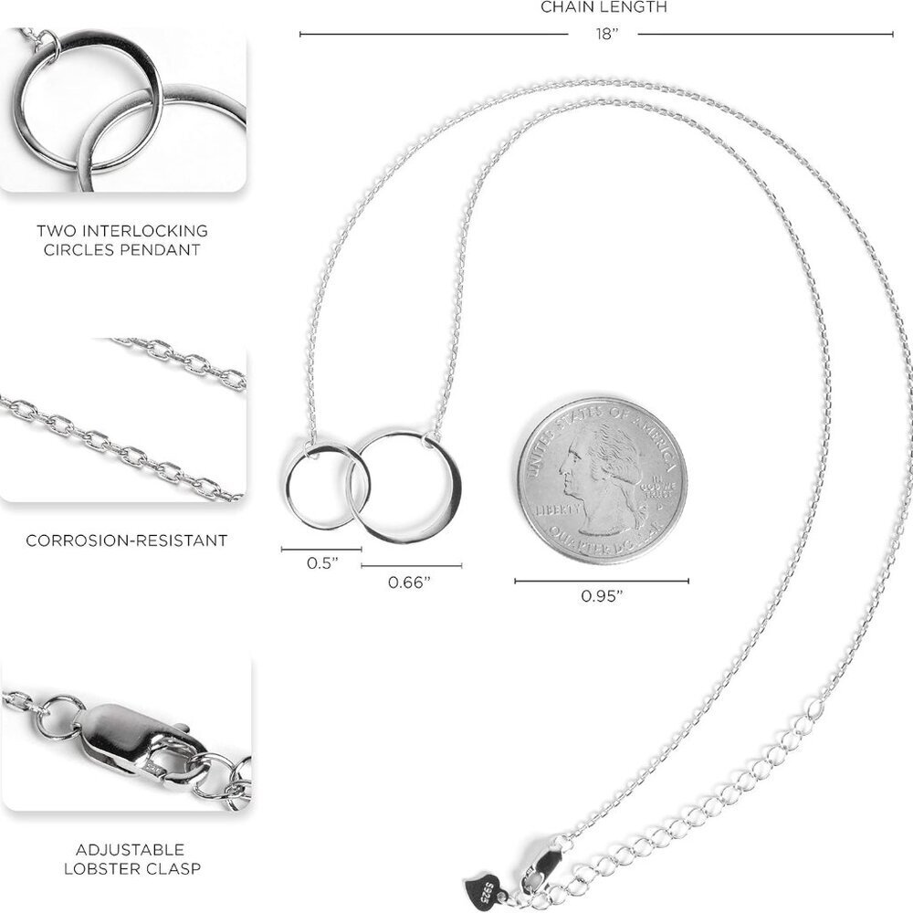 Mother Daughter Necklace Sterling Silver Two Interlocking Circles Gifts for Wome - Picture 3 of 7